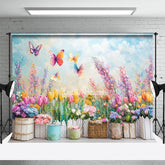 Lofaris Colorful Flower Garden Scene Butterflies Backdrop